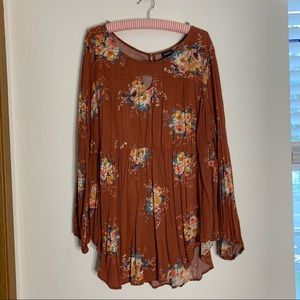 Torrid Orange Rust Floral Long Sleeve Blouse